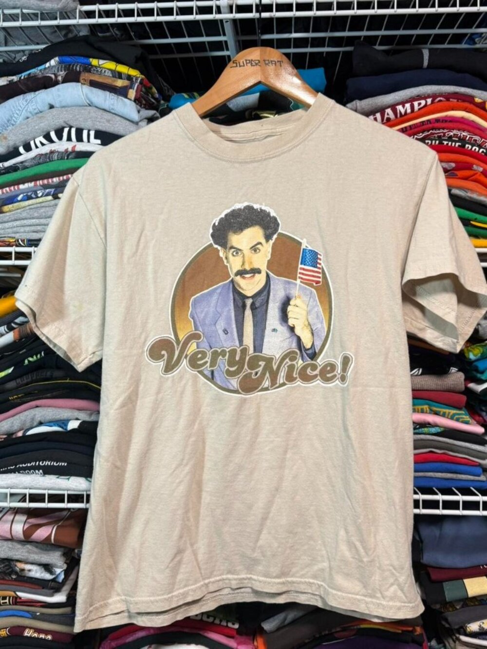2007 borat very nice! Movie promo graphic t shirt tan